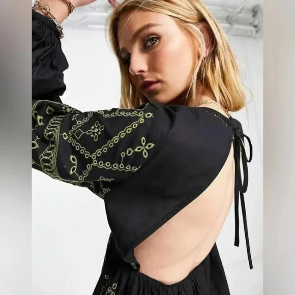 ASOS DESIGN embroidered button up midaxi dress in black B445 - Picture 3 of 9